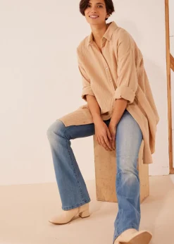 bonprix bonprix Blusa larga de muselina con corte holgado Café con leche Discount