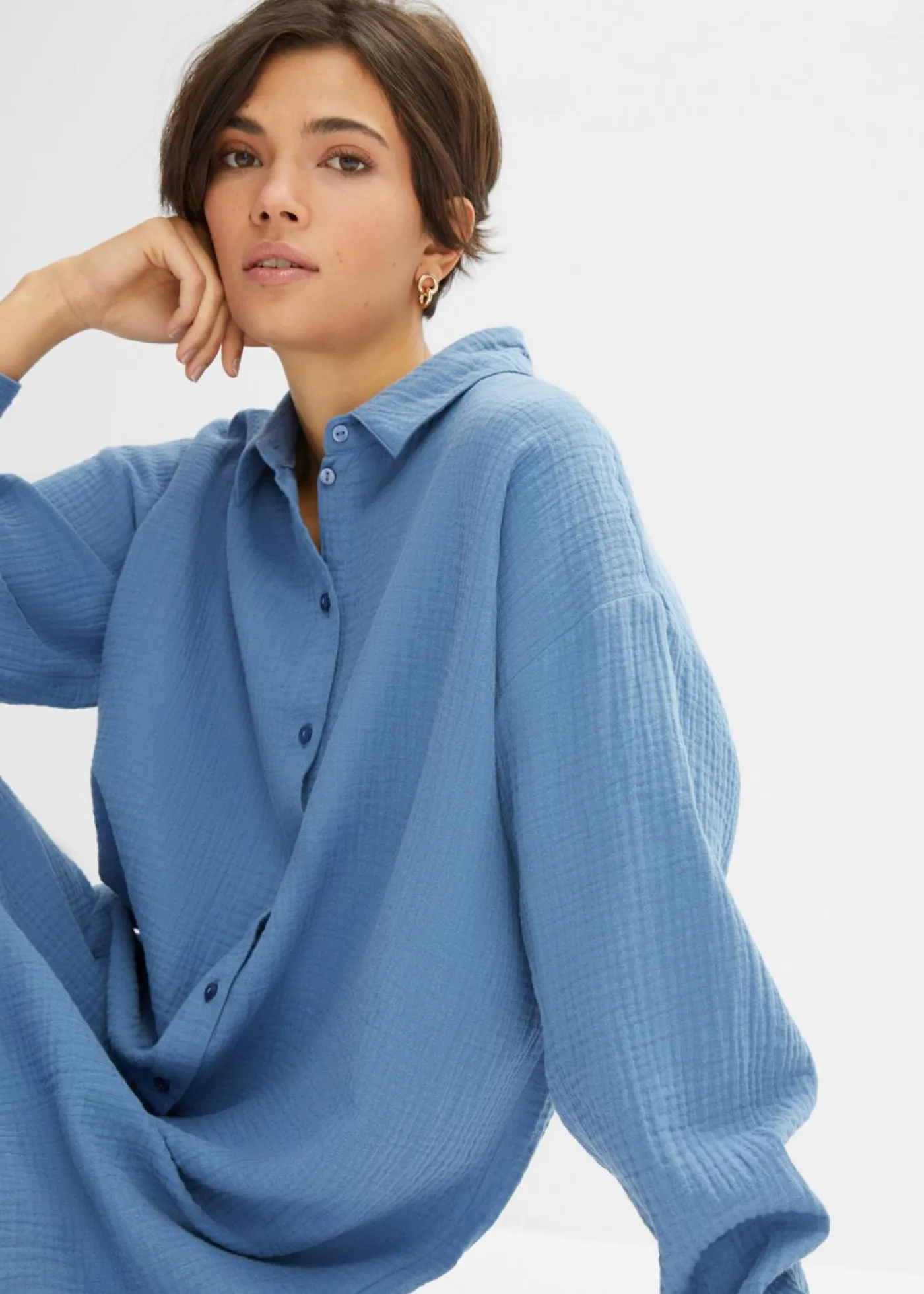 bonprix bonprix Blusa larga de muselina con corte holgado Negro Online
