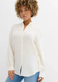 bonprix bonprix Blusa larga de muselina ligera Blanco lana Discount