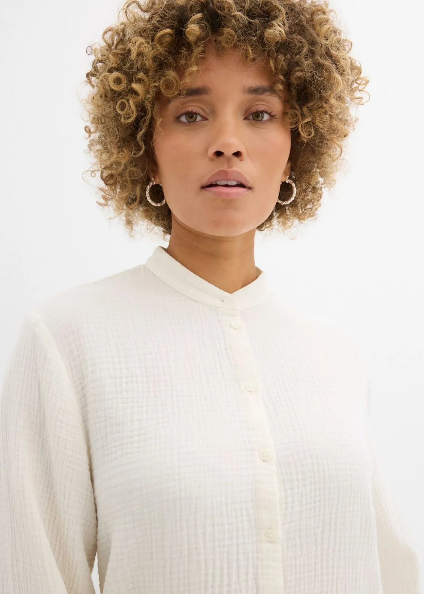 bonprix bonprix Blusa larga de muselina ligera Blanco lana Discount