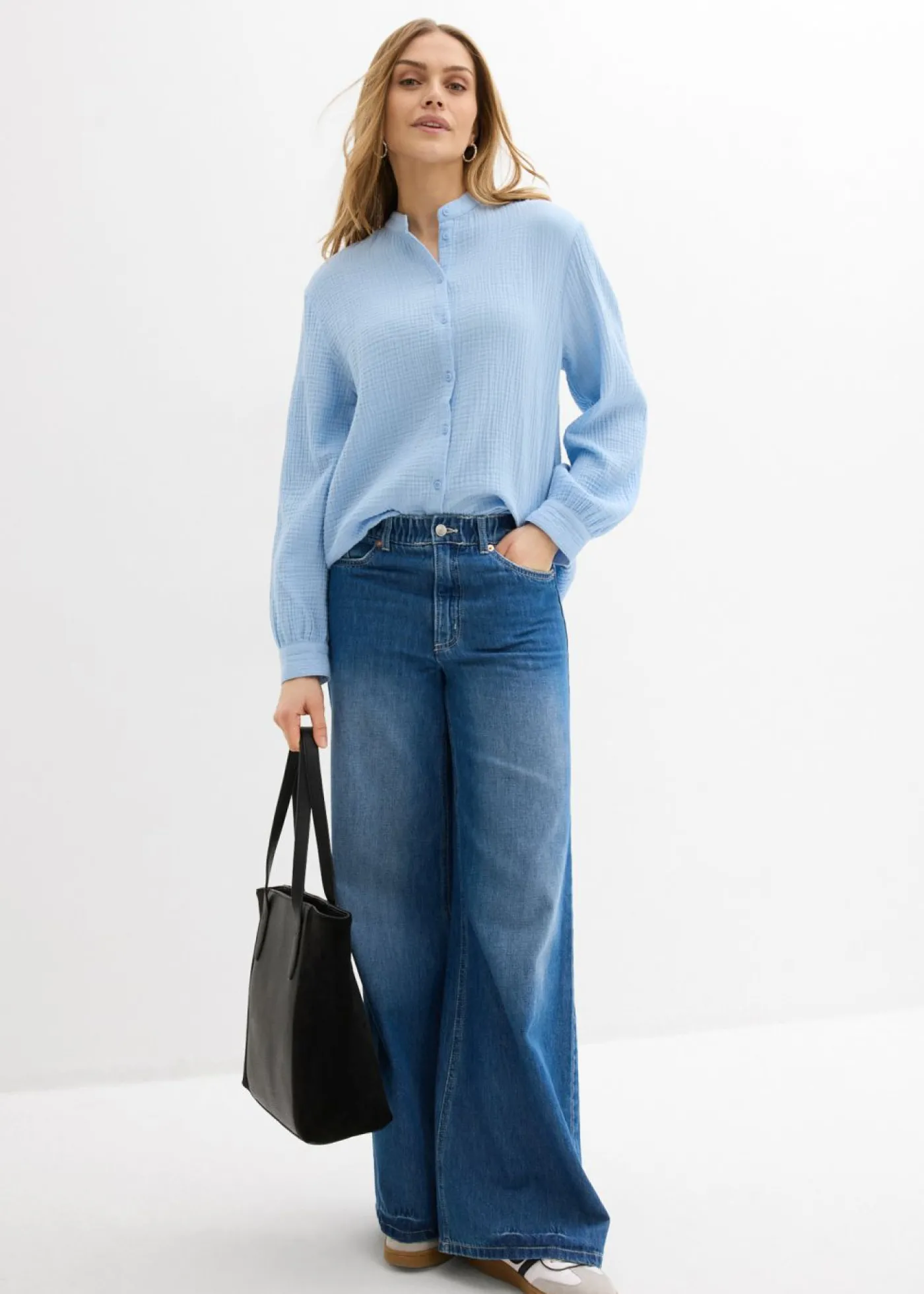 bonprix bonprix Blusa larga de muselina ligera Azul claro Best