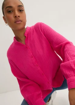 bonprix bonprix Blusa larga de muselina ligera Pink lady Online