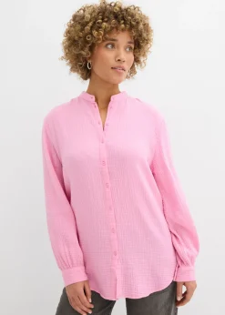 bonprix bonprix Blusa larga de muselina ligera Rosa Online