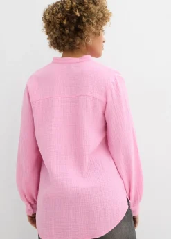 bonprix bonprix Blusa larga de muselina ligera Rosa Online