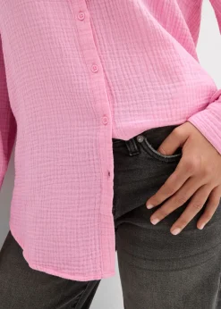 bonprix bonprix Blusa larga de muselina ligera Rosa Online