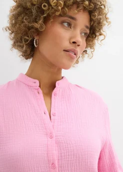 bonprix bonprix Blusa larga de muselina ligera Rosa Online