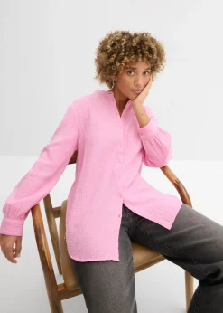 bonprix bonprix Blusa larga de muselina ligera Rosa Online