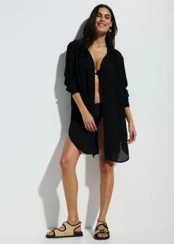bonprix bonprix Blusa larga de playa de viscosa fluida Negro Online