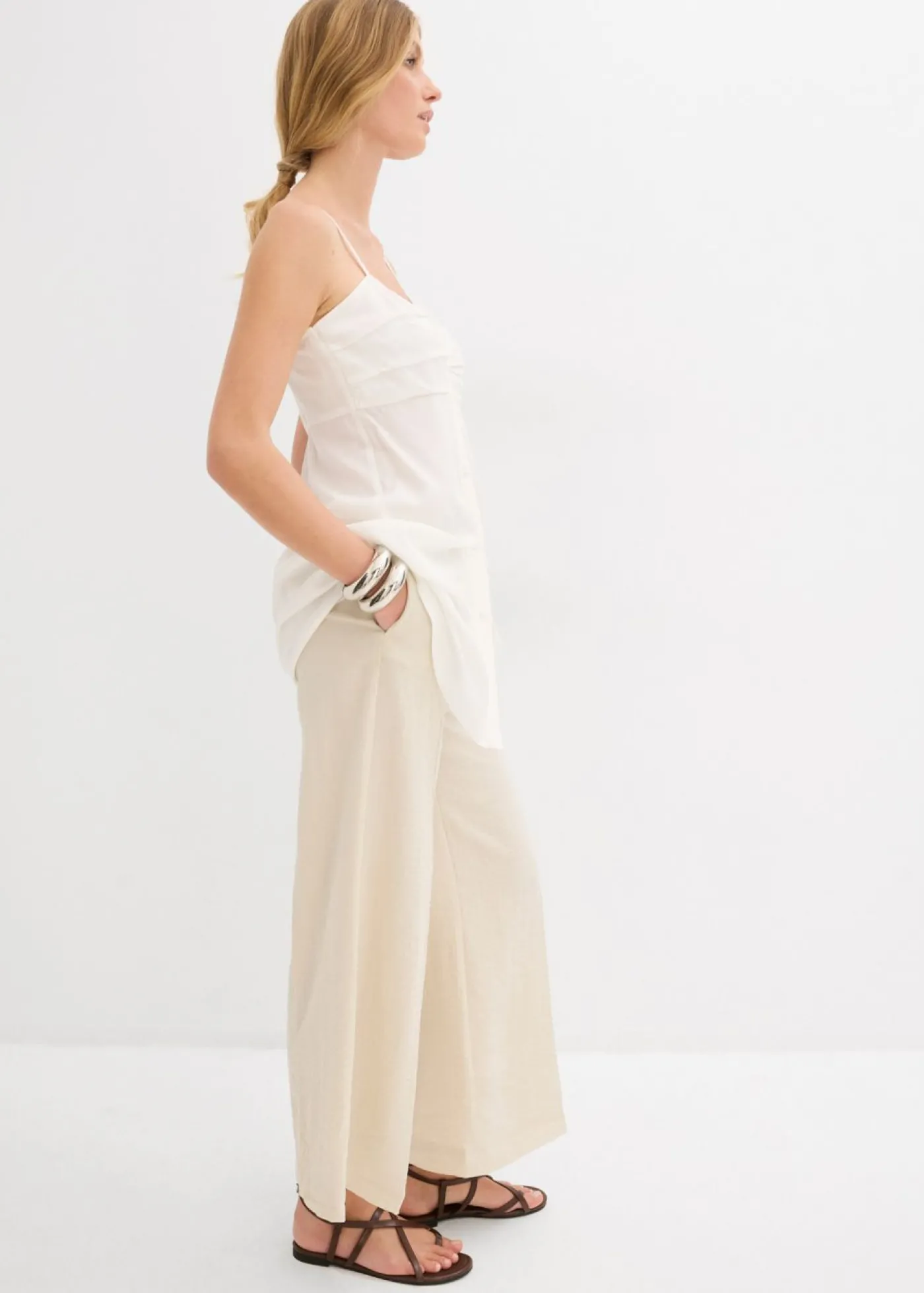 bonprix bonprix Blusa larga de viscosa fluida Blanco lana New