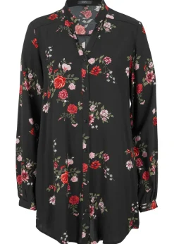 bonprix bonprix Blusa larga de viscosa fluida Negro con flores