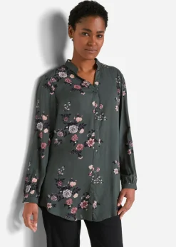 bonprix bonprix Blusa larga de viscosa fluida Verde eucalipto de flores Outlet