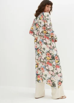 bonprix bonprix Blusa larga de viscosa fluida Verde oliva con estampado de flores Sale