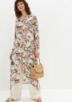 bonprix bonprix Blusa larga de viscosa fluida Verde oliva con estampado de flores Sale