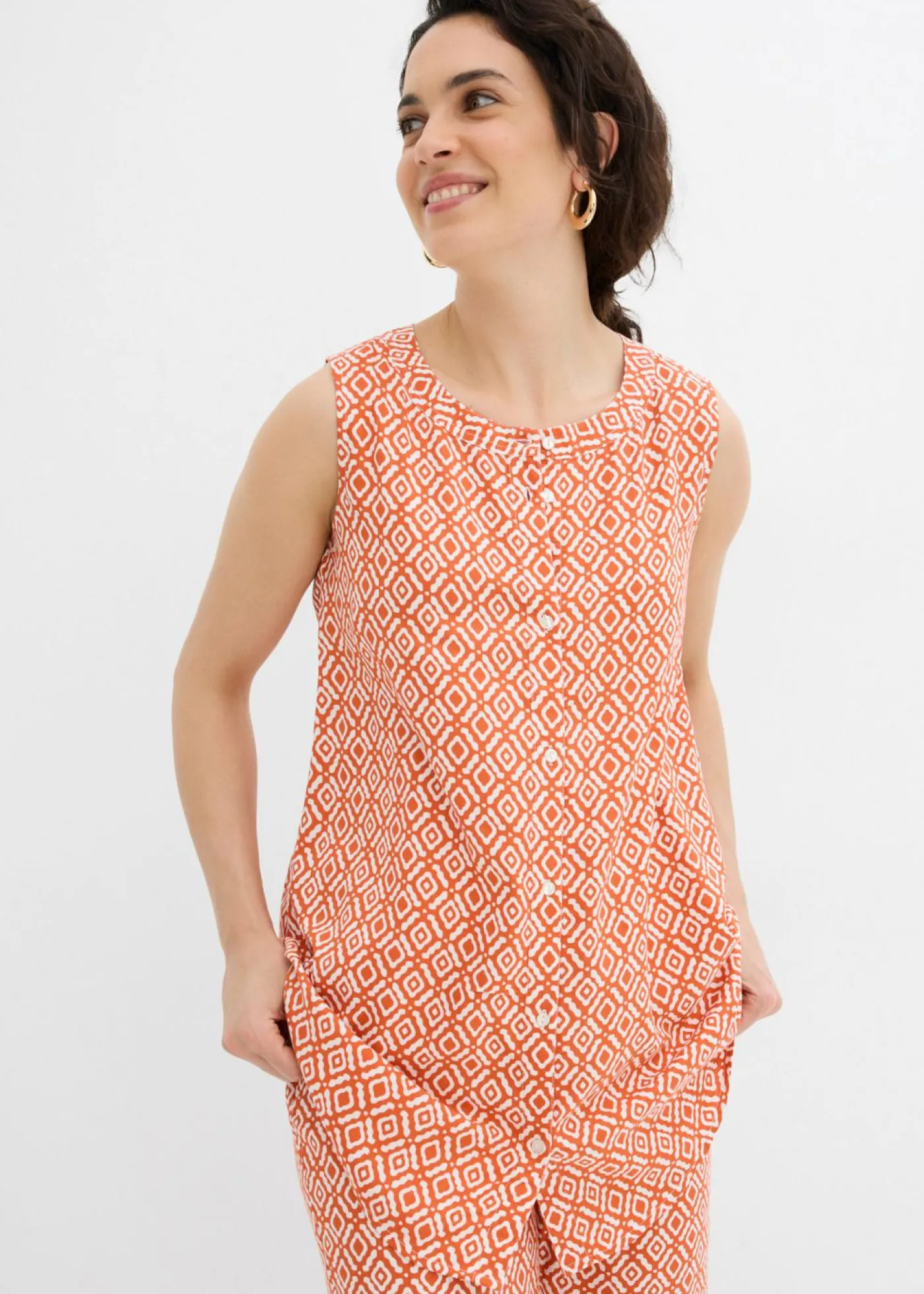 bonprix bonprix Blusa larga de viscosa suave Cayena/blanco lana estampado Best