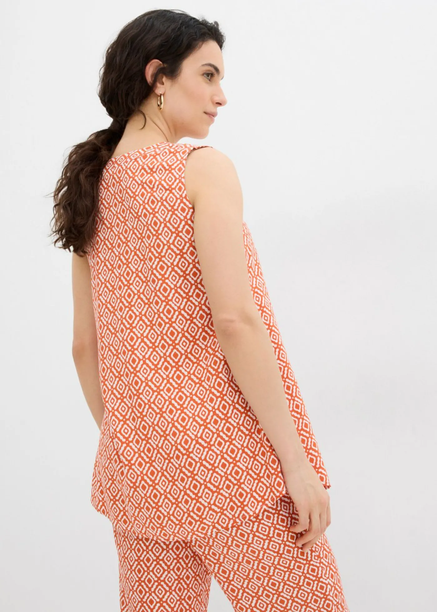 bonprix bonprix Blusa larga de viscosa suave Cayena/blanco lana estampado Best