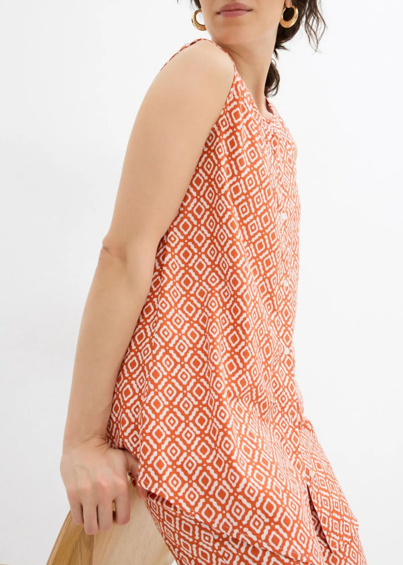 bonprix bonprix Blusa larga de viscosa suave Cayena/blanco lana estampado Best