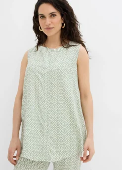 bonprix bonprix Blusa larga de viscosa suave Verde alga/blanco lana estampado Outlet