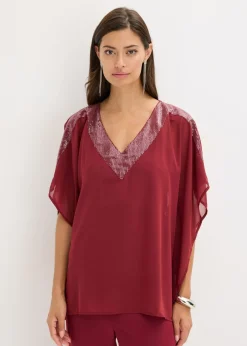 bonprix bonprix Blusa oversize con inserción de lentejuelas Rojo rubí New