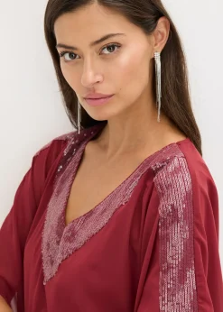 bonprix bonprix Blusa oversize con inserción de lentejuelas Rojo rubí New