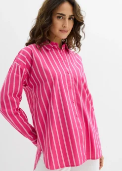 bonprix bonprix Blusa oversize de algodón puro pink lady-blanco rayas verticales Discount