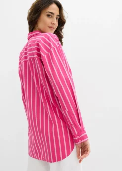 bonprix bonprix Blusa oversize de algodón puro pink lady-blanco rayas verticales Discount