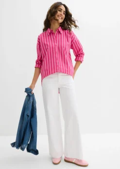 bonprix bonprix Blusa oversize de algodón puro pink lady-blanco rayas verticales Discount