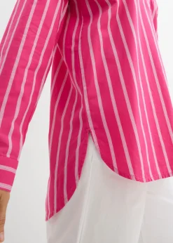 bonprix bonprix Blusa oversize de algodón puro pink lady-blanco rayas verticales Discount