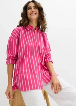 bonprix bonprix Blusa oversize de algodón puro pink lady-blanco rayas verticales Discount