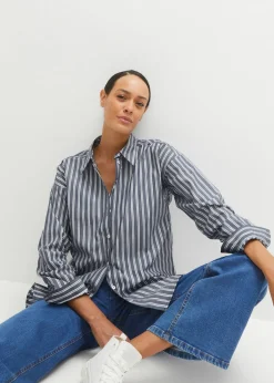 bonprix bonprix Blusa oversize de algodón puro azul marino con rayas
