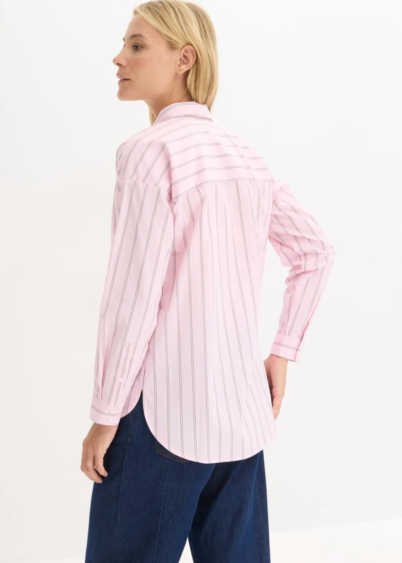 bonprix bonprix Blusa oversize de algodón puro Rosa cristal de rayas Online