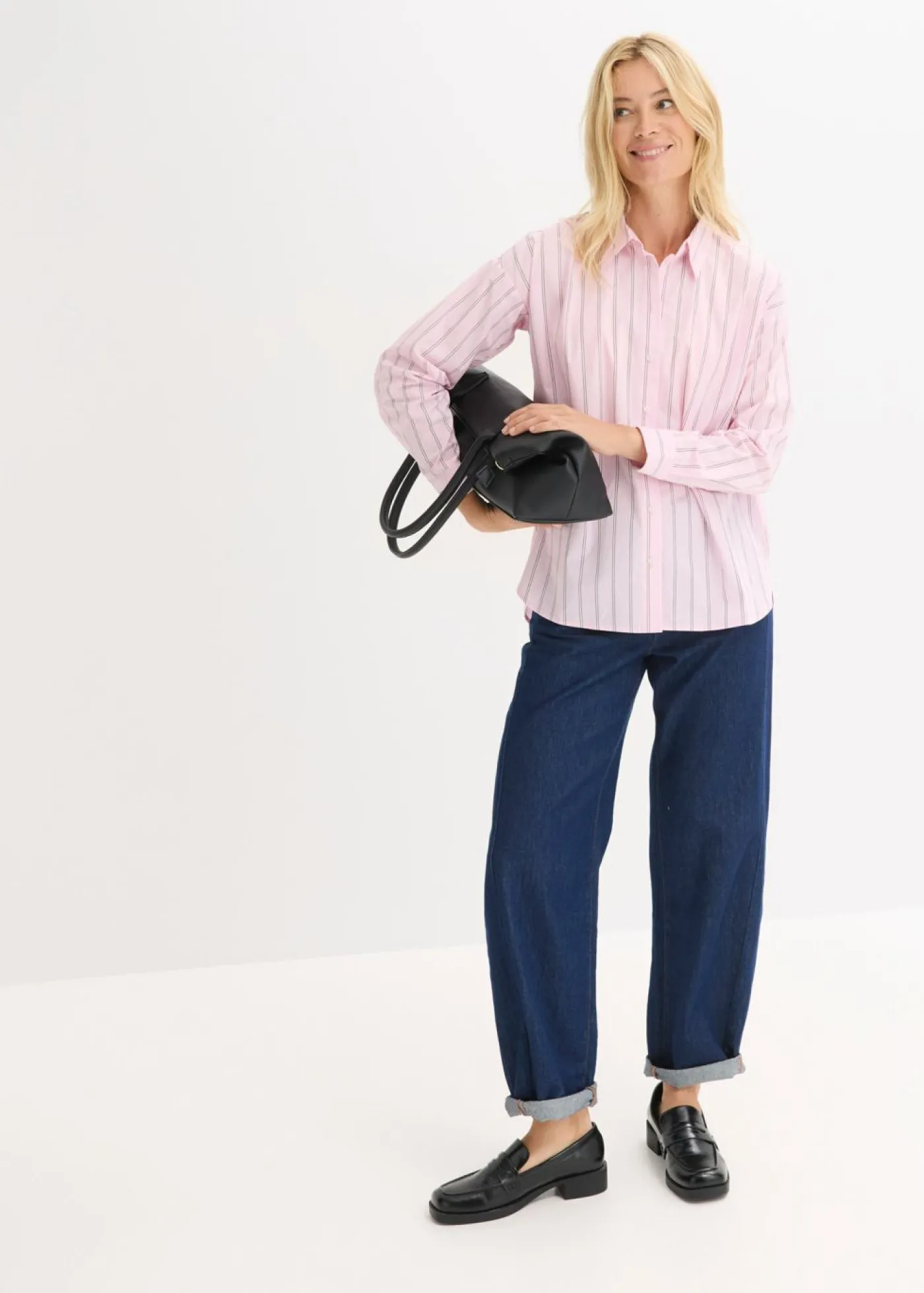 bonprix bonprix Blusa oversize de algodón puro Rosa cristal de rayas Online