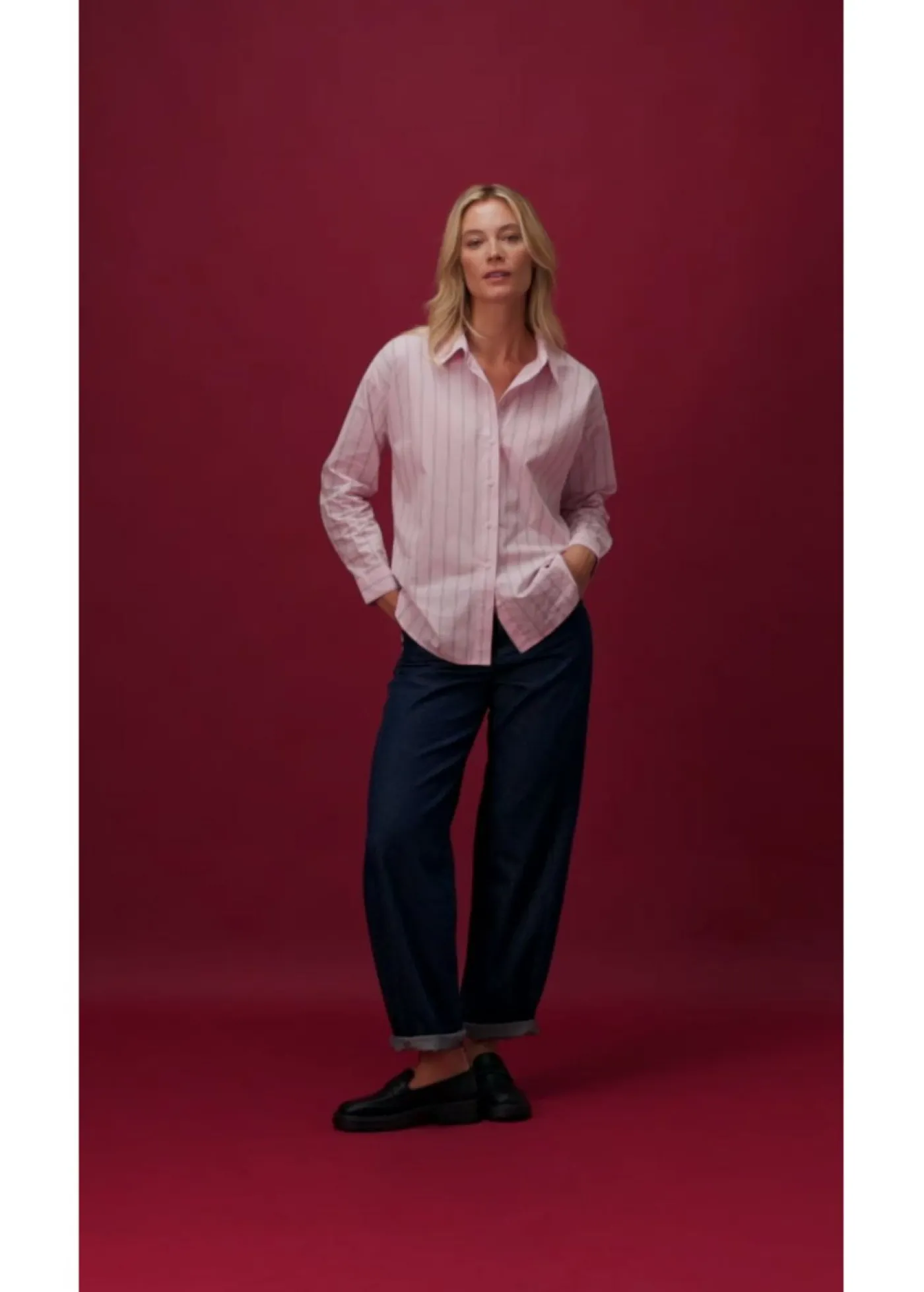 bonprix bonprix Blusa oversize de algodón puro Rosa cristal de rayas Online