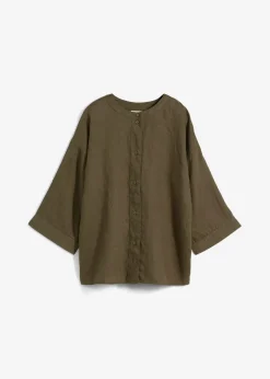 bonprix bonprix Blusa oversize de lino puro Verde oliva oscuro Discount