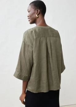 bonprix bonprix Blusa oversize de lino puro Verde oliva oscuro Discount