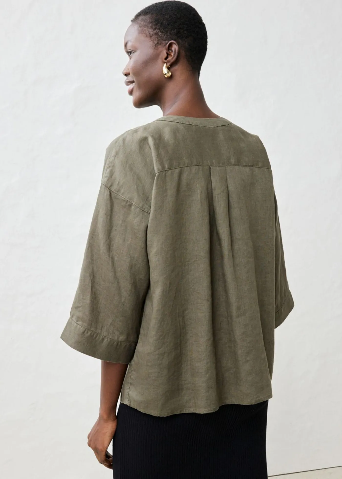 bonprix bonprix Blusa oversize de lino puro Verde oliva oscuro Discount