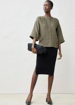 bonprix bonprix Blusa oversize de lino puro Verde oliva oscuro Discount