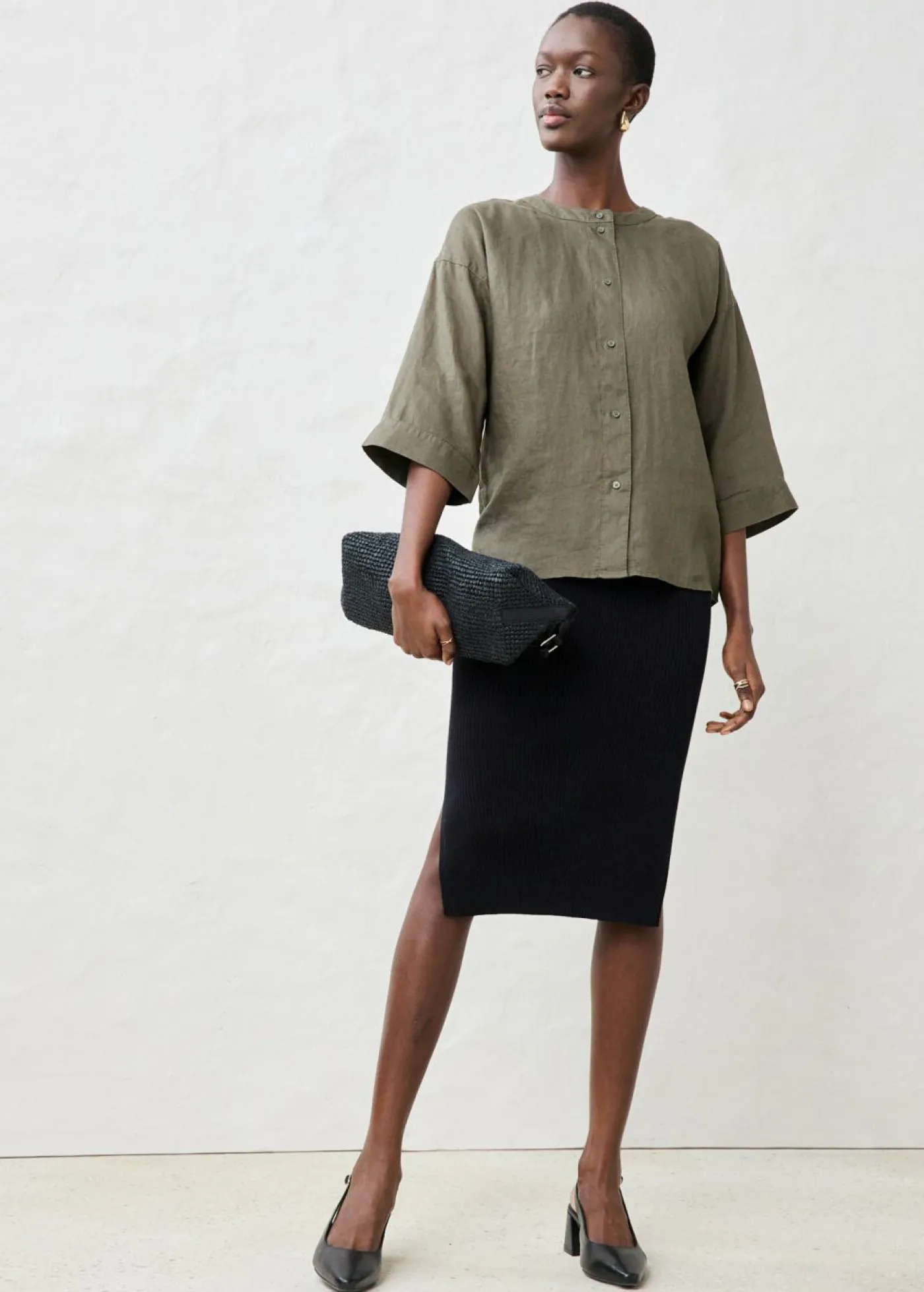bonprix bonprix Blusa oversize de lino puro Verde oliva oscuro Discount