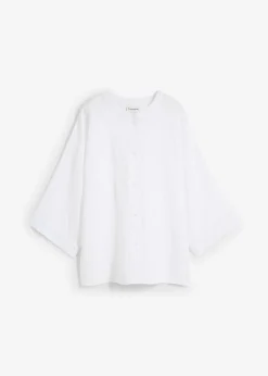 bonprix bonprix Blusa oversize de lino puro Blanco Outlet