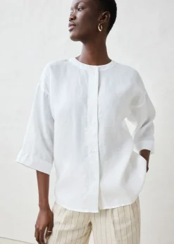 bonprix bonprix Blusa oversize de lino puro Blanco Outlet