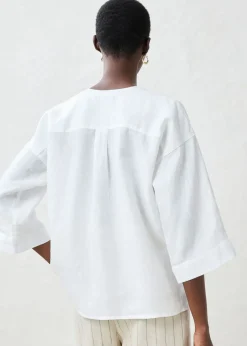bonprix bonprix Blusa oversize de lino puro Blanco Outlet