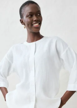 bonprix bonprix Blusa oversize de lino puro Blanco Outlet