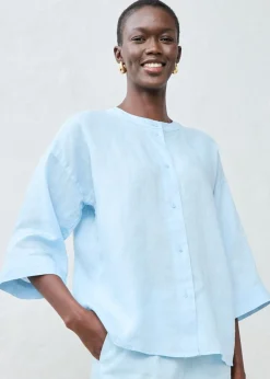 bonprix bonprix Blusa oversize de lino puro Azul hielo Online