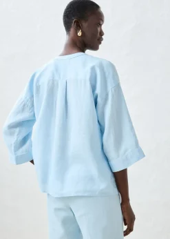 bonprix bonprix Blusa oversize de lino puro Azul hielo Online