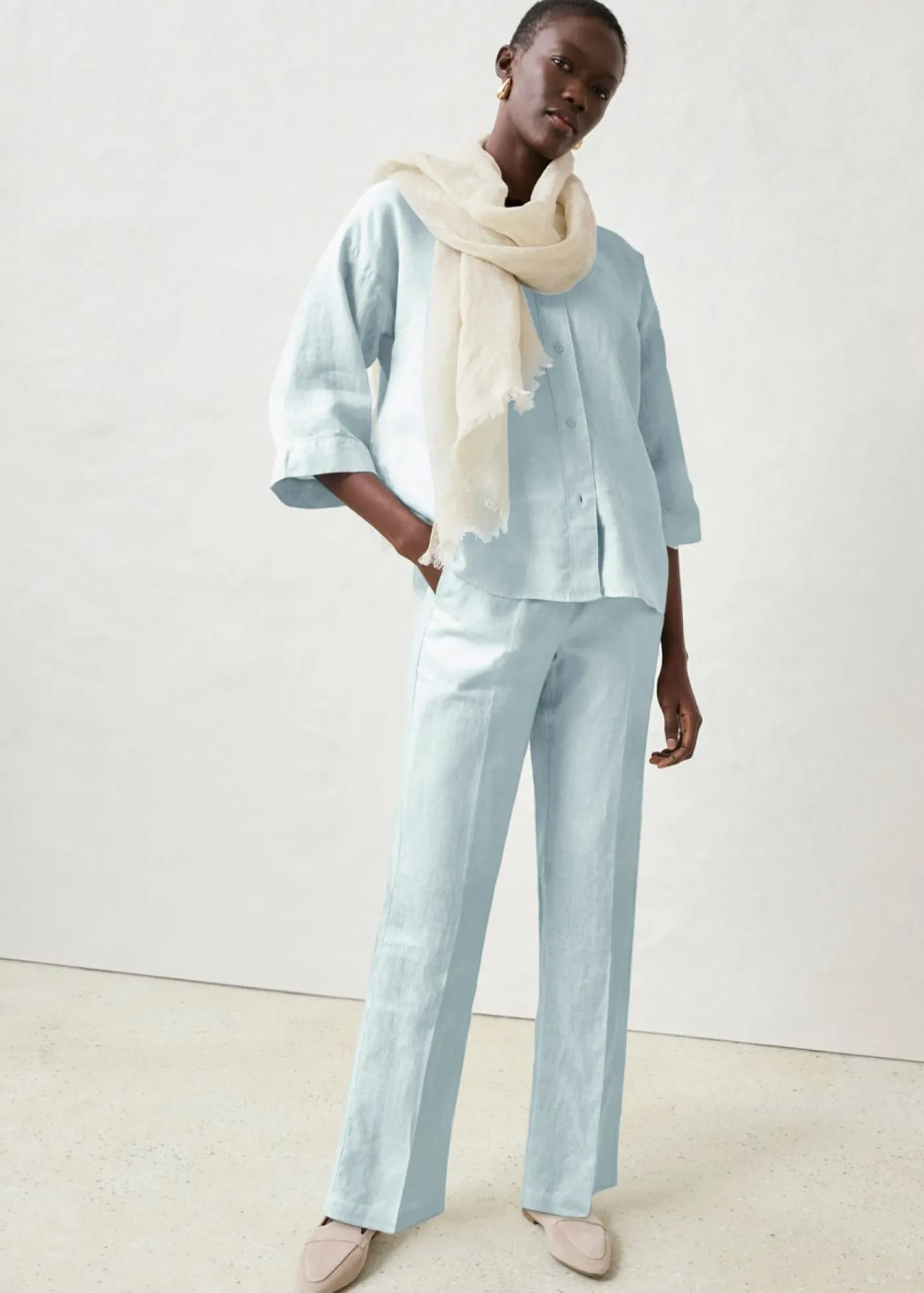 bonprix bonprix Blusa oversize de lino puro Azul hielo Online