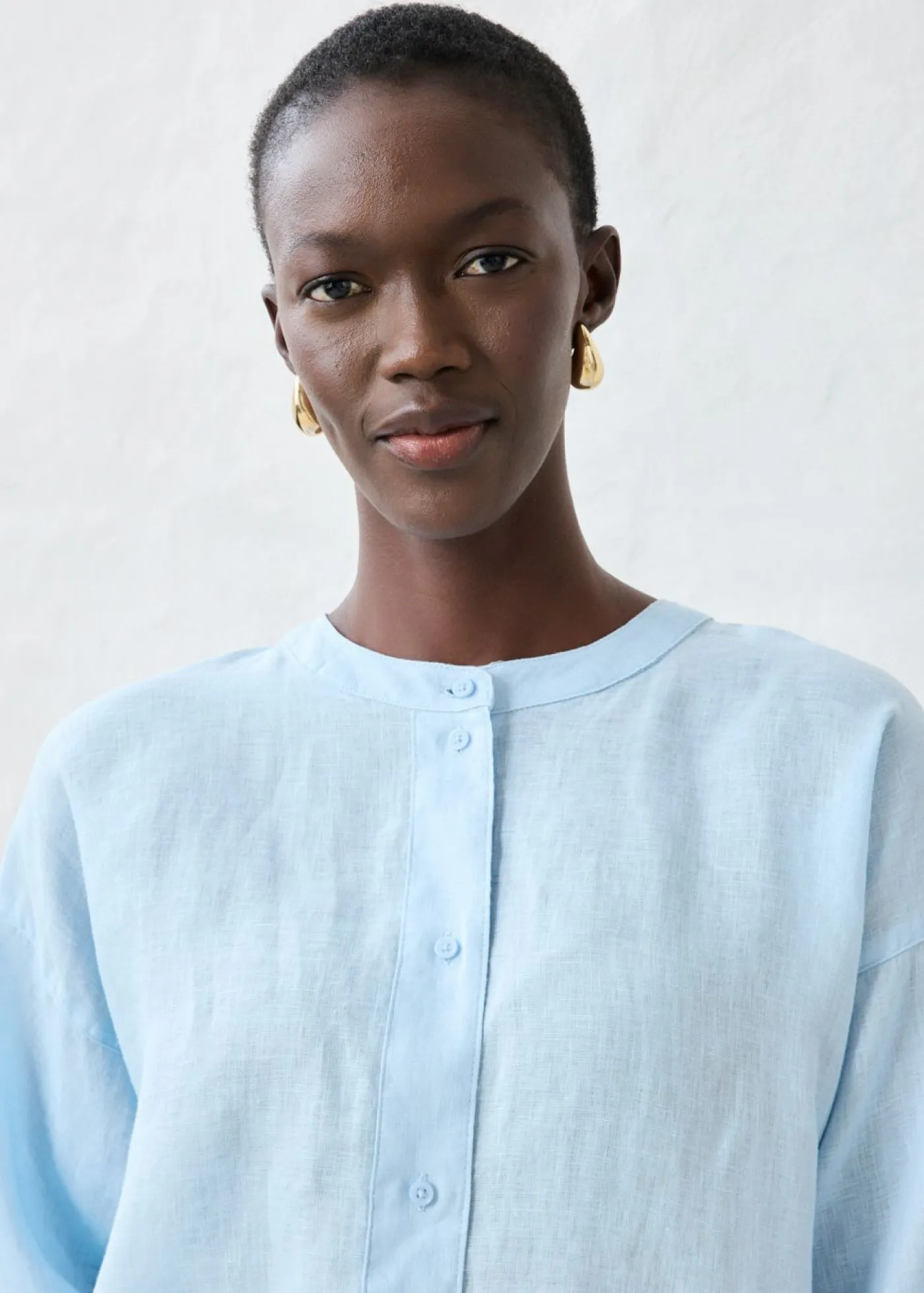 bonprix bonprix Blusa oversize de lino puro Azul hielo Online