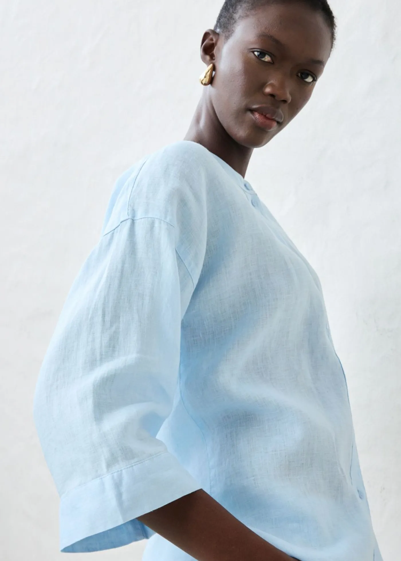bonprix bonprix Blusa oversize de lino puro Azul hielo Online