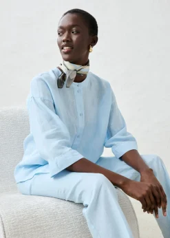 bonprix bonprix Blusa oversize de lino puro Azul hielo Online