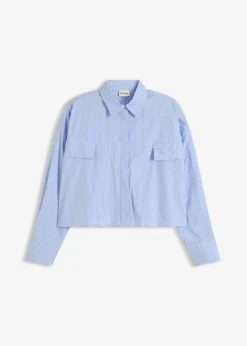 bonprix bonprix Blusa oversize de mezcla de algodón azul pálido-blanco con rayas Hot