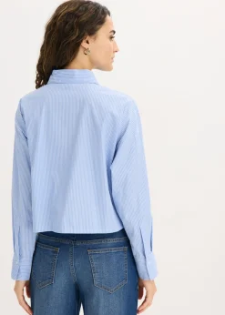 bonprix bonprix Blusa oversize de mezcla de algodón azul pálido-blanco con rayas Hot