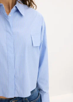 bonprix bonprix Blusa oversize de mezcla de algodón azul pálido-blanco con rayas Hot
